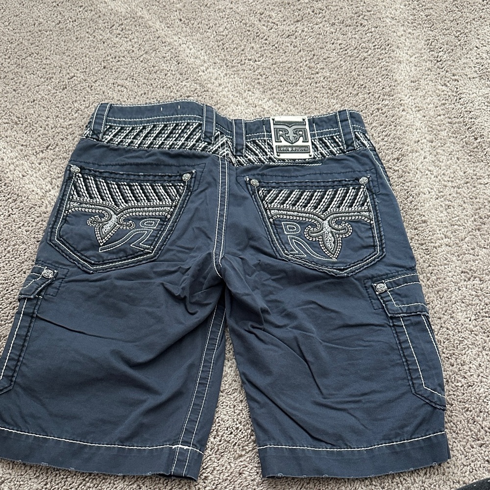 Rock Revival Navy Cargo Shorts with Embroidered Pockets
